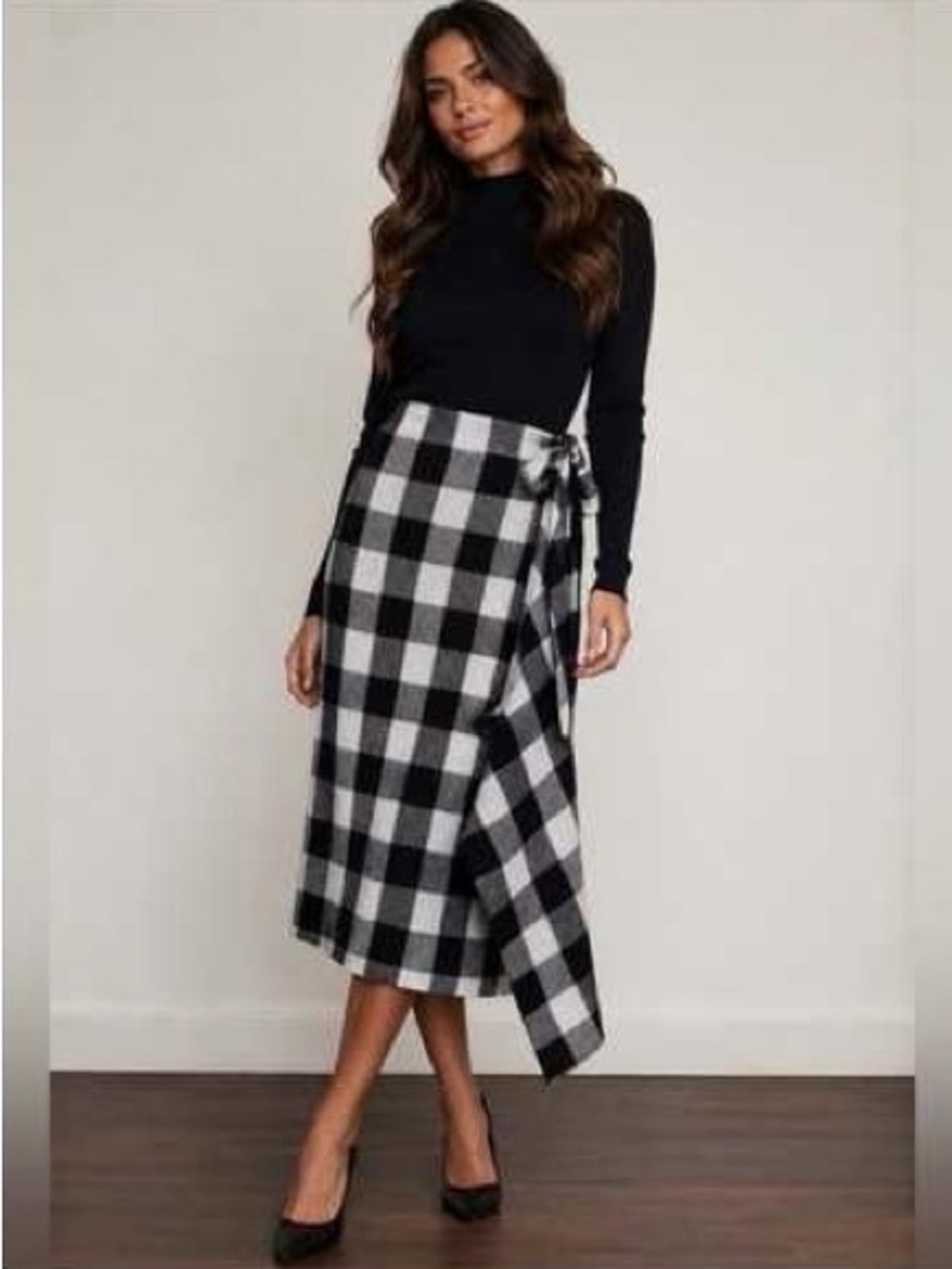 TUCKERNUCK Pomander Place Black White Check sweater Wrap Skirt NWT Size Large